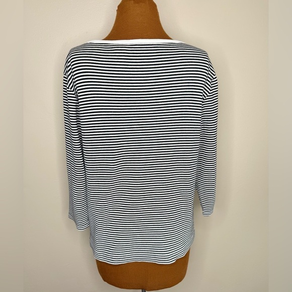 Chico's Black and White Striped Blouse 3/4 Length Sleeve Size Large - Picture 3 of 6